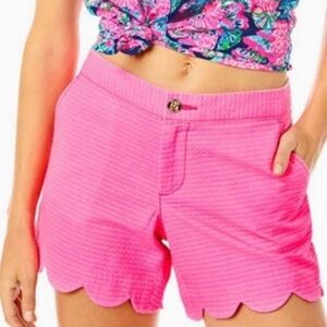 Lilly Pulitzer Hot Pink Buttercup Waffle Scalloped Hem Shorts Size 0